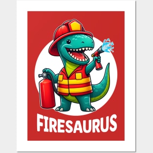 Kawaii Dinosaur Firemen Firesaurus Rex Posters and Art